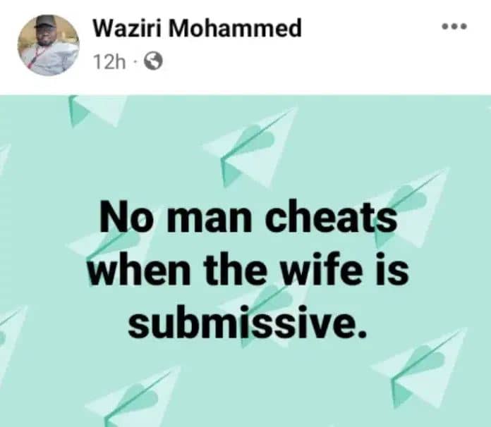 No man cheats when his wife is submissive