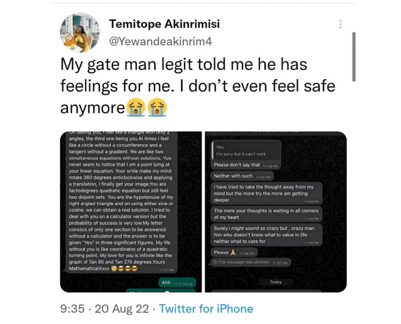 Woman Leaks Love Message Her Gateman Sent To Her At Night